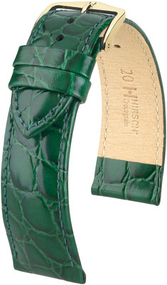 Green leather strap Hirsch Crocograin M 12302840-1 (Calfskin)