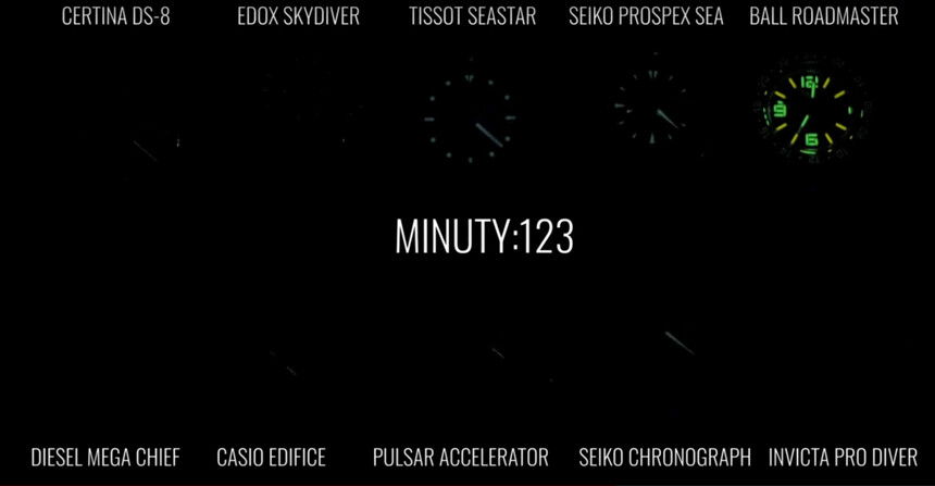 Pulsar ještě statečně jemně světélkoval ve 123. minute, kdežto Seiko Quartz Chronograph se držel až do