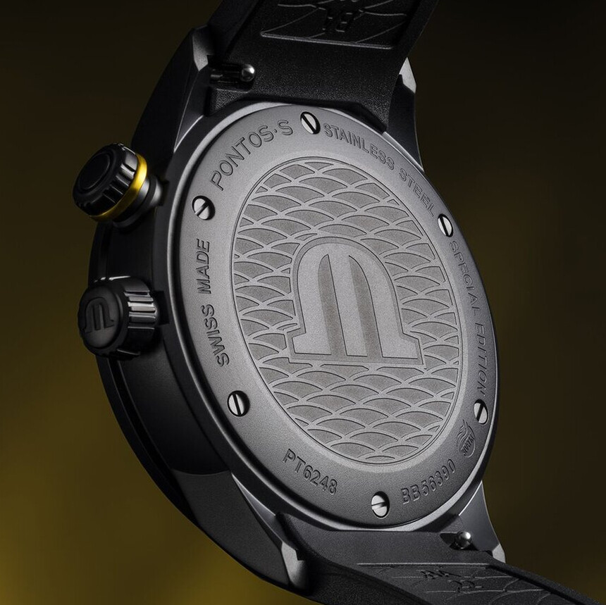 And as is customary with divers, the screw-down caseback is solid.