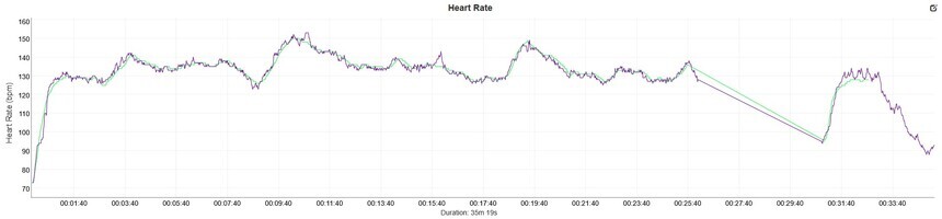 Green — Polar Verity Sense (arm sensor), purple — Suunto Run | Source: DC Rainmaker Analyzer