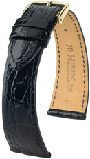 Black leather strap Hirsch Genuine Croco M 18900850-1 (Crocodile leather) Hirsch selection