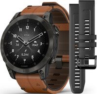 Garmin Epix 2 Sapphire, Titan Black / Brown Leather Band (+ spare silicone strap)