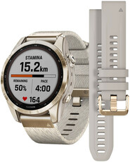 Garmin Fenix 7S Sapphire Solar Cream Gold Titanium / Cream Nylon Band (+ spare silicone strap)