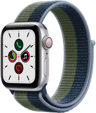 Apple Watch SE GPS + Cellular, 40mm Silver Aluminium Case with Abyss Blue/Moss Green Sport Loop