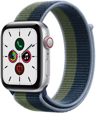 Apple Watch SE GPS + Cellular, 44mm, Silver Aluminium Case with Abyss Blue/Moss Green Sport Loop