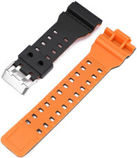 Strap pro Casio G-Shock, plastic, orange-black, silver clasp (pro modely GA-100, GA-110, GD-120, GLS-100)