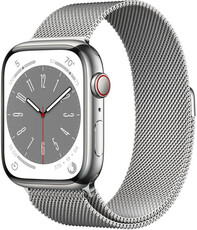 Apple Watch Series 8, GPS + Cellular, 41mm, Silver Stainless Steel Case, Milanese Loop
