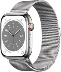 Apple Watch Series 8, GPS + Cellular, 45mm, Silver Stainless Steel Case with Milanese Loop
