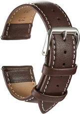 Ricardo Imola, leather strap, dark brown with white stitching, silver clasp