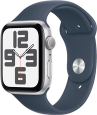 Apple Watch SE (2023) GPS 40mm stříbrné hliníkové pouzdro s bouřkově modrým sportovním řemínkem - M/L