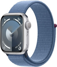 Apple Watch Series 9 GPS 41mm stříbrné hliníkové pouzdro s ledově modrým provlékacím sportovním řemínkem
