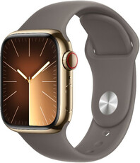 Apple Watch Series 9 GPS + Cellular 41mm zlaté pouzdro z nerezové oceli s jílově šedým sportovním řemínkem - S/M