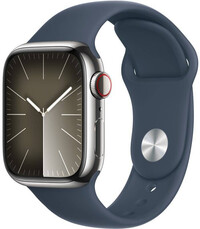 Apple Watch Series 9 GPS + Cellular 41mm Silver Stainless Steel Case and Storm Blue Sport Strap