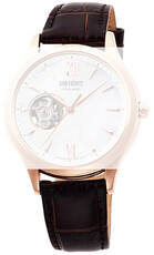 Brown leather strap Orient UL019021P0, rosegold buckle (for model RA-AG002)