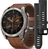 Garmin Fenix 8 AMOLED 51 mm, Exclusive Titanium Graphite Brown Leather Band (Premium) (+ extra strap)