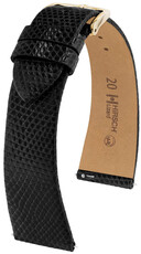 Leather strap Hirsch Lizard M 01866150-1, black, lizard leather