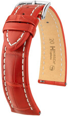 Leather strap Hirsch Capitano L 04807029-2, red, alligator leather, length L, Quick Release