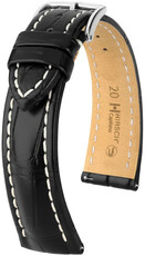 Leather strap Hirsch Capitano L 04807059-2, black, alligator leather, length L, Quick Release