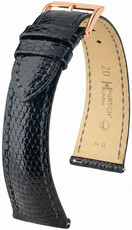 Leather strap Hirsch London 04266150-7, black, lizard skin, Quick Release