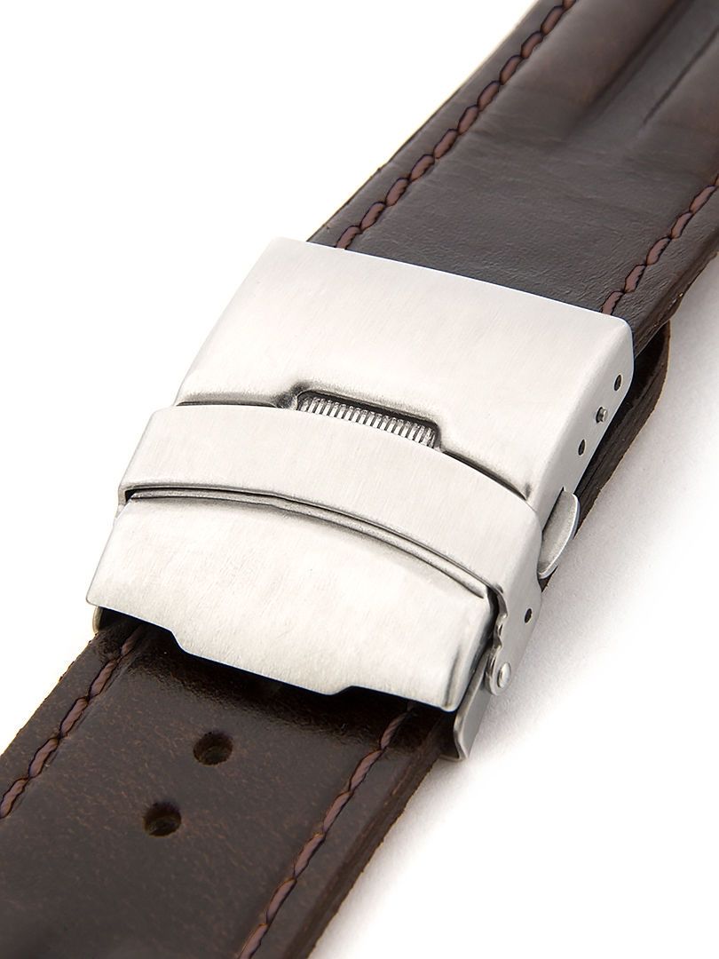 Men's leather brown strap with brown stitching for watches W052B1