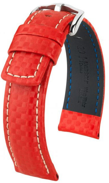 Red leather strap Hirsch Carbon L 02592020-2 (Calfskin) Hodinky