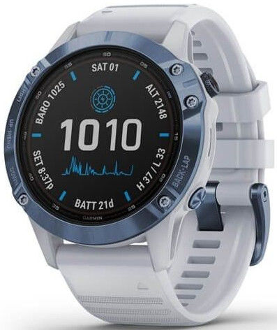 Garmin Fenix 6 PRO Solar, Titanium Blue/White Band | Hodinky-365.com