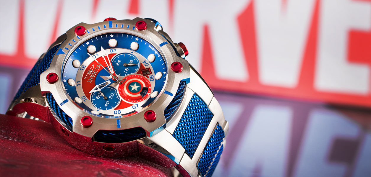 Invicta Marvel Captain America Chronograph Quartz Men's Blue/Red/Silver Watch  