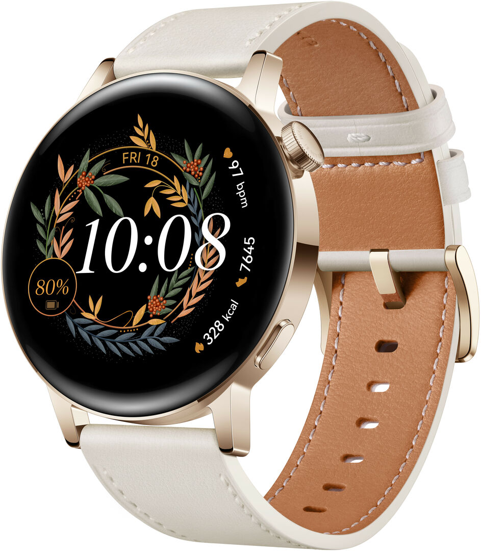 Faktura øjenbryn elektrode Huawei Watch GT 3 42 mm Elegant Light Gold/White Leather Strap |  Hodinky-365.com