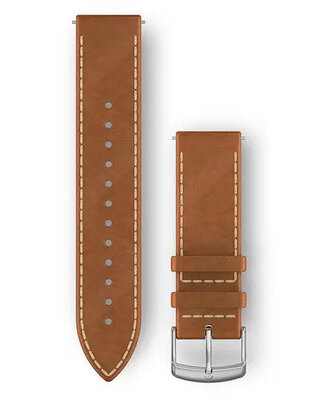 Strap Garmin Quick Release 20mm, leather, light brown, silver clasp (Venu, Venu Sq, Venu 2 plus aj.)