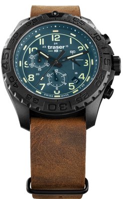Traser P96 Outdoor Pioneer Evolution Chrono Petrol with leather NATO strap