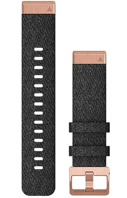 Strap Garmin QuickFit 20mm, nylon, black, pink-gold clasp (Fenix 7S/6S/5S)