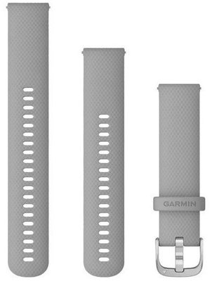 Garmin Strap Quick Release 20mm, silicone, grey, silver buckle, size S/M (+ elongated part) for Venu, Venu Sq, Venu 2 Plus etc.