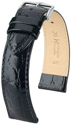 Black leather strap Hirsch Crocograin L 12322850-2 (Calfskin)
