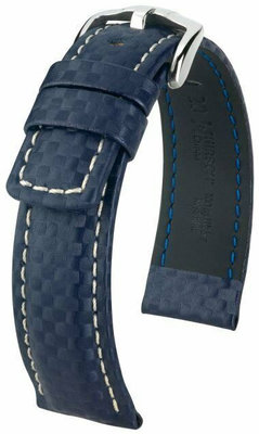Dark blue leather strap Hirsch Carbon L 02592080-2 (Calfskin)
