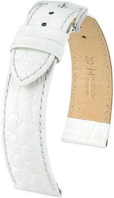 White leather strap Hirsch Crocograin L 12322800-2 (Calfskin)