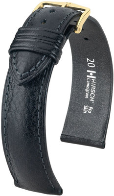 Leather strap Hirsch Camelgrain M 10200950OE-1, black, calfskin, open end (for fixed spring bars), length M, Quick Release