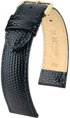 Leather strap Hirsch Rainbow M 12302650OE 1, black, calfskin, open end (for fixed spring bars), length M
