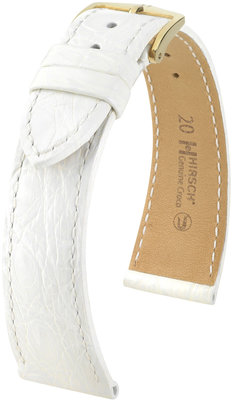 White leather strap Hirsch Genuine Croco M 18900800-1 (Crocodile leather) Hirsch selection