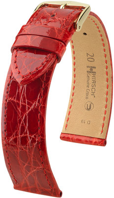 Red leather strap Hirsch Genuine Croco M 18900820-1 (Crocodile leather) Hirsch selection