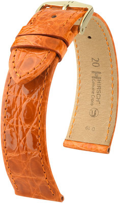Dark orange leather strap Hirsch Genuine Croco M 18900876-1 (Crocodile leather) Hirsch selection