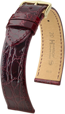 Burgundy leather strap Hirsch Genuine Croco L 18920860-1 (Crocodile leather) Hirsch selection