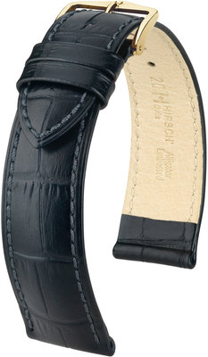 Leather strap Hirsch Duke L 01028050OE-1, black, calfskin, open end (for fixed spring bars), length L