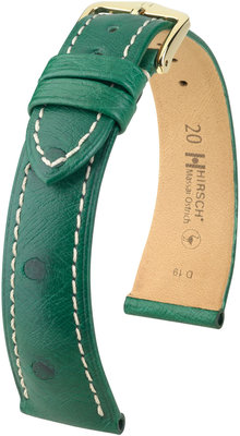 Green leather strap Hirsch Massai Ostrich L 04362041-1 (Ostrich leather) Hirsch selection