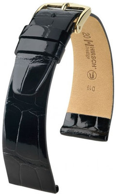 Black leather strap Hirsch Prestige M 02207150-1 (Alligator leather) Hirsch Selection