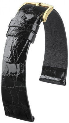 Black leather strap Hirsch Prestige M 02208150-1 (Crocodile leather)