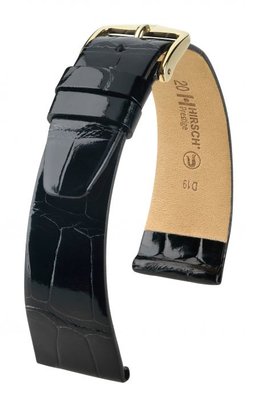 Black leather strap Hirsch Prestige M 02307150-1 (Alligator leather) Hirsch Selection