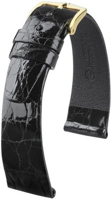 Black leather strap Hirsch Prestige M 02308150-1 (Crocodile leather)