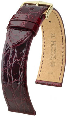 Burgundy leather strap Hirsch Genuine Croco L 01808060-1 (Crocodile leather) Hirsch Collection