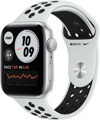 Apple Watch Nike SE GPS, 44mm, Silver Aluminium Case with Pure Platinum/Black Nike Sport Band