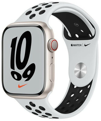 Apple Watch Nike Series 7 GPS + Cellular, 45mm Star White Aluminum Case with Nike Platinum Sports Strap